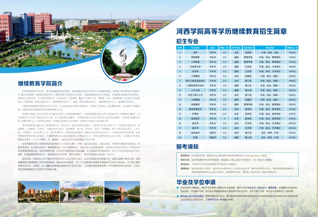 2023年河西学院成人高考招生简章